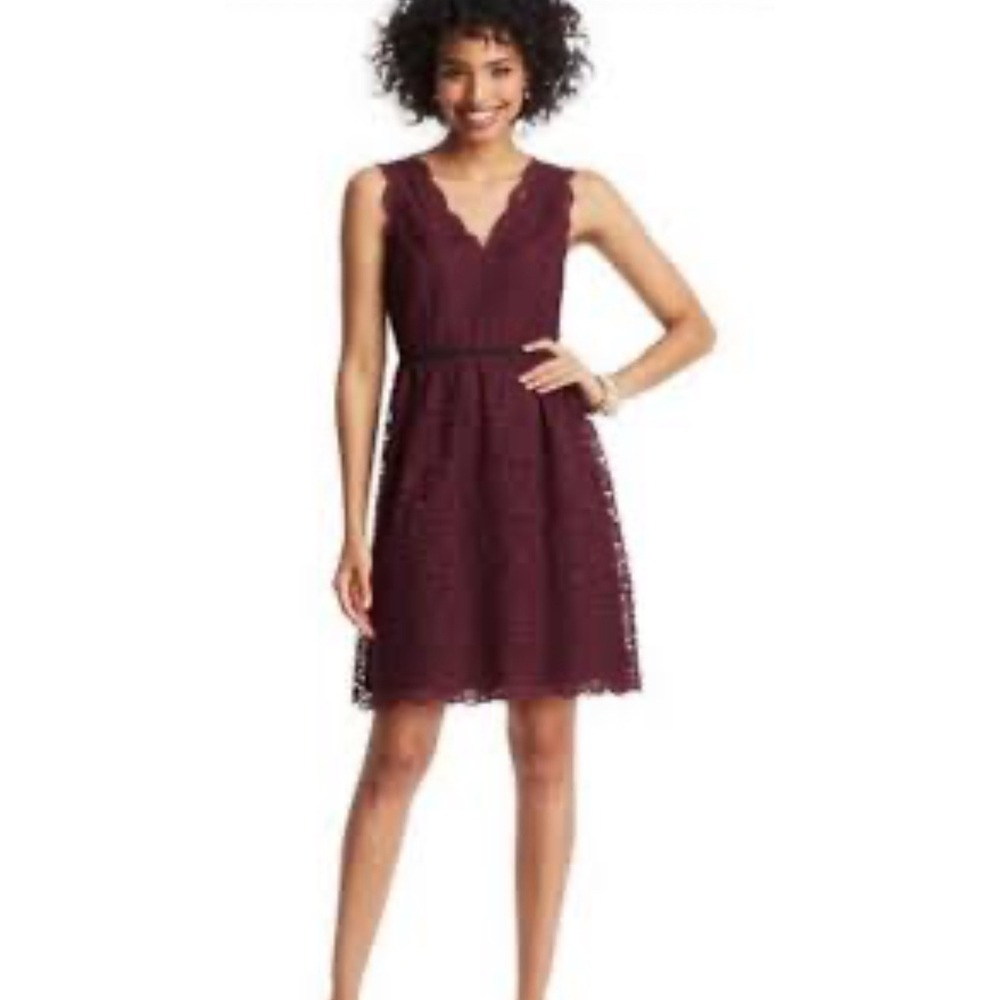 Ann Taylor LOFT Lace Dress Women 14 Sleeveless Party Cocktail Burgundy Zip Back